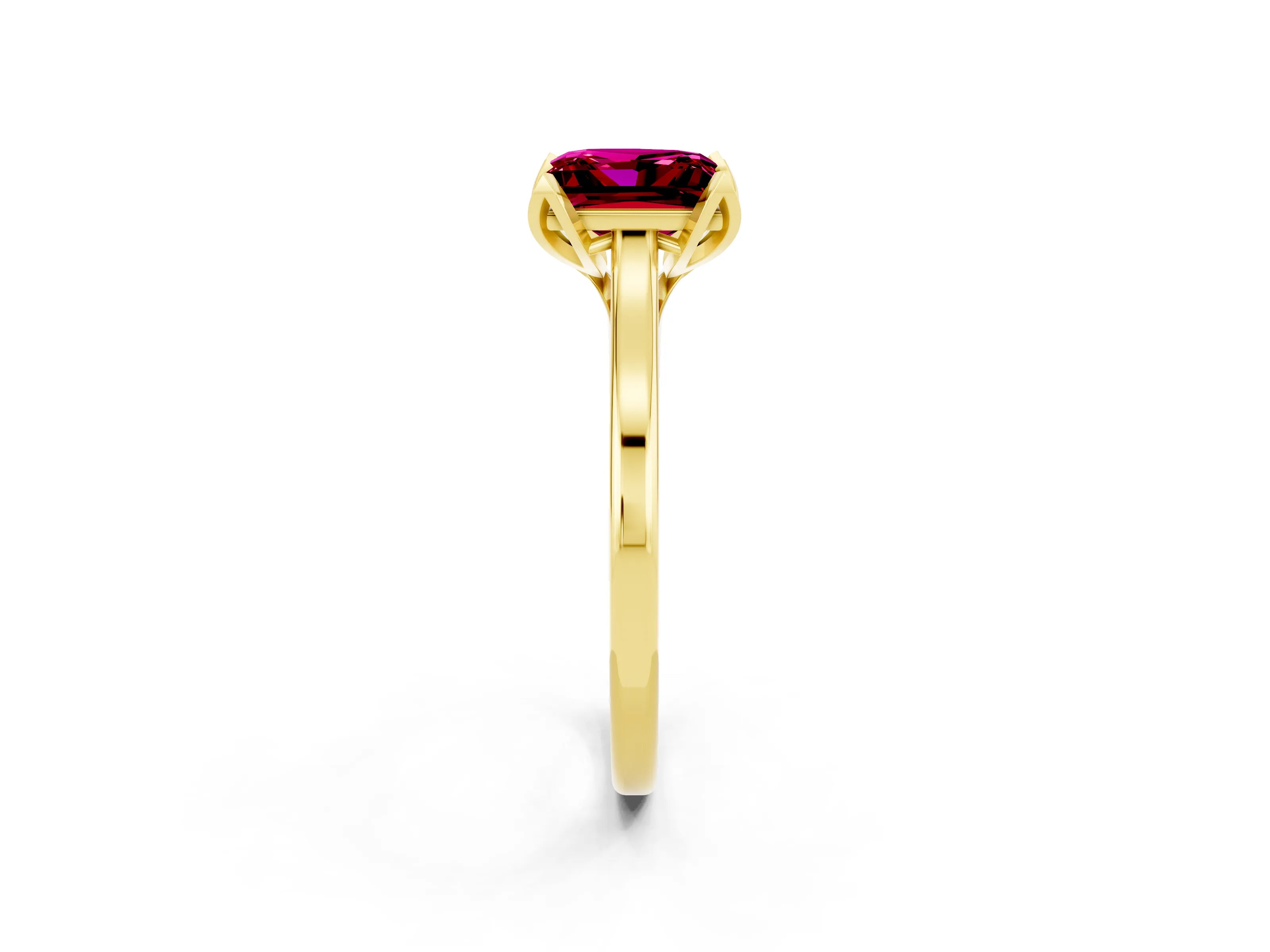 Yellow gold Princess Cut Garnet Solitaire Ring with Flower Prong Setting and Classic Band_26