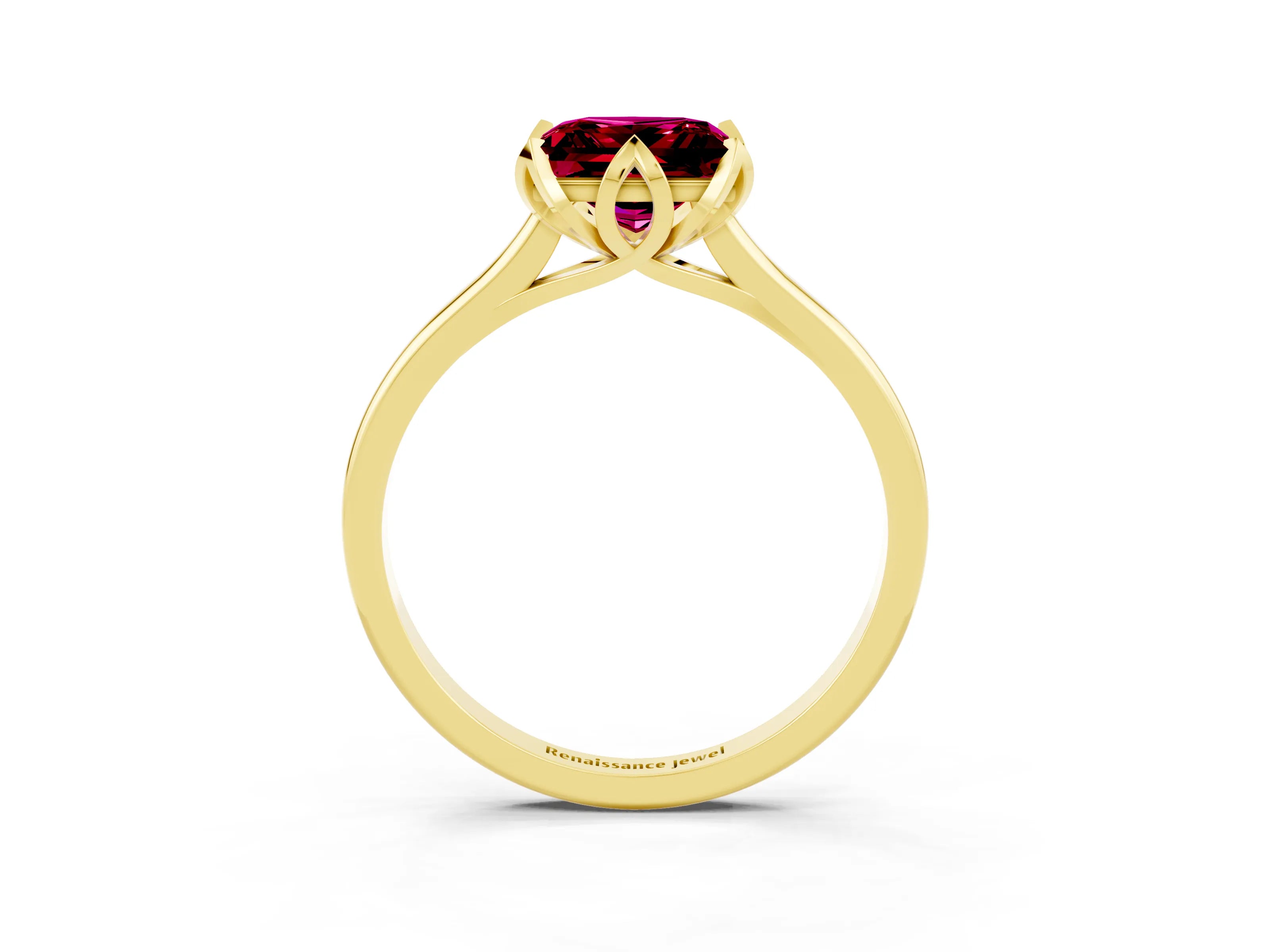 Yellow gold Princess Cut Garnet Solitaire Ring with Flower Prong Setting and Classic Band_27