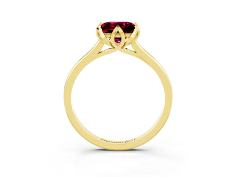 Yellow gold Princess Cut Garnet Solitaire Ring with Flower Prong Setting and Classic Band_27