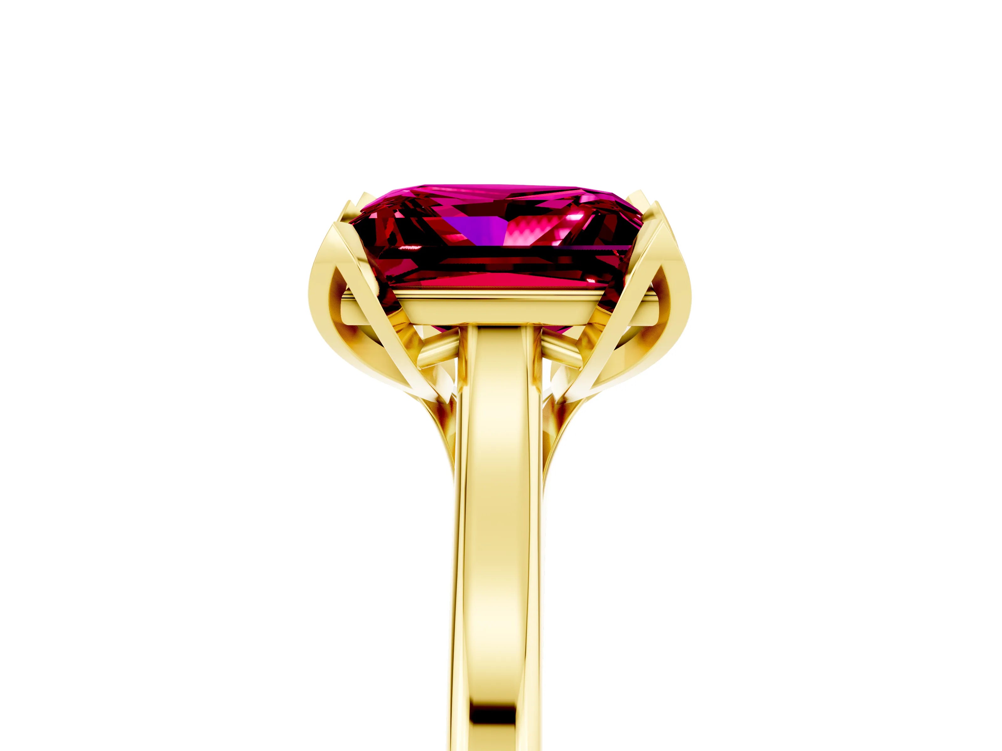 Yellow gold Princess Cut Garnet Solitaire Ring with Flower Prong Setting and Classic Band_29