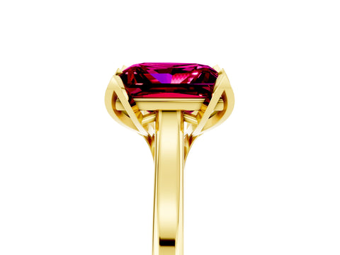 Yellow gold Princess Cut Garnet Solitaire Ring with Flower Prong Setting and Classic Band_29