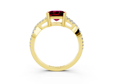 Yellow gold Princess Cut Garnet Solitaire Ring with Four-Prong Setting and Twisted Pavé Band_3