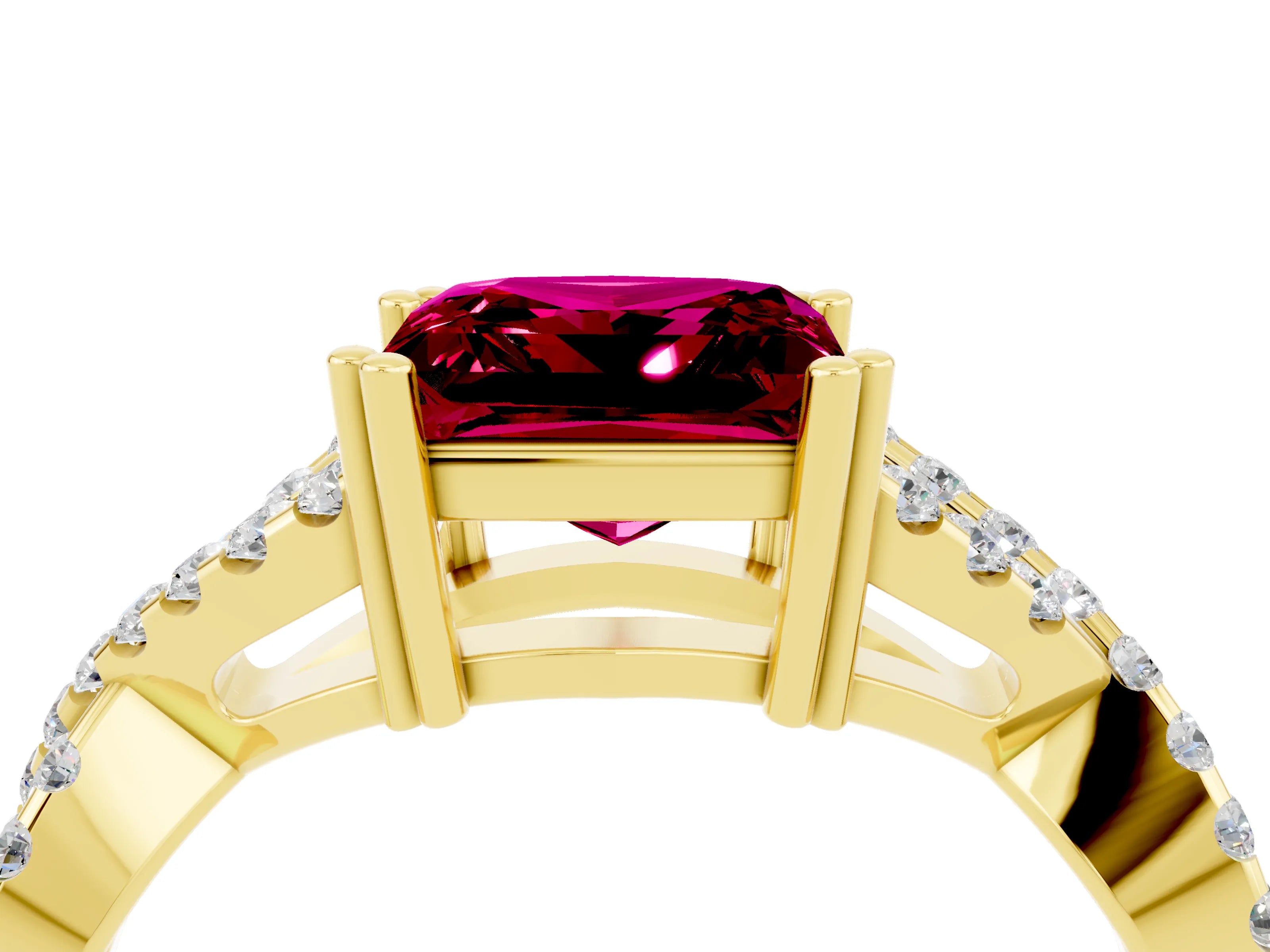 Yellow gold Princess Cut Garnet Solitaire Ring with Four-Prong Setting and Twisted Pavé Band_4