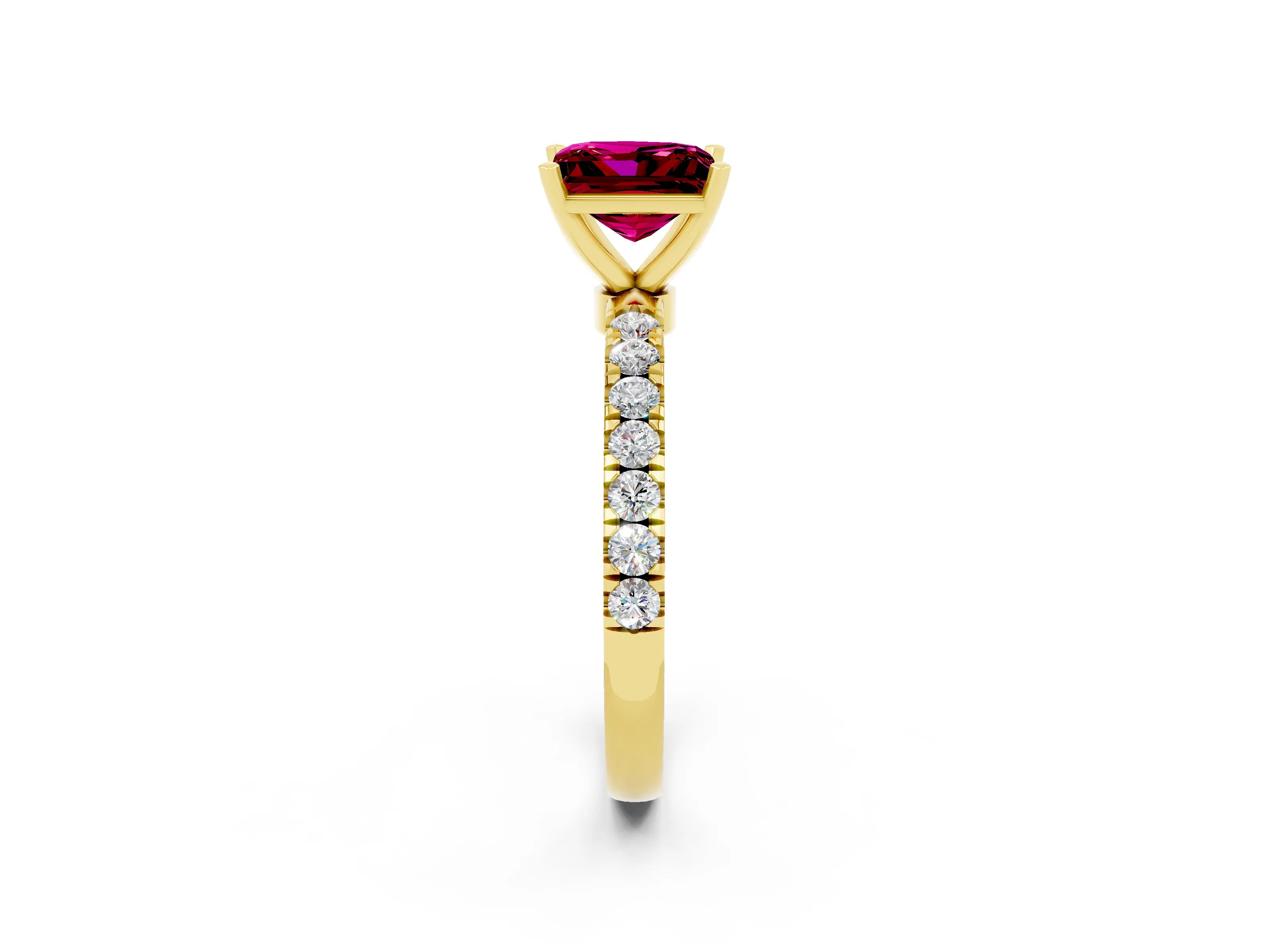 Yellow gold Princess Cut Garnet Solitaire Ring with Pavé Accents and Four-Prong Setting_2