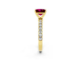 Yellow gold Princess Cut Garnet Solitaire Ring with Pavé Accents and Four-Prong Setting_2