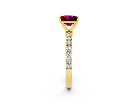 Yellow gold Princess Cut Garnet Solitaire Ring with Pavé Accents and Four-Prong Setting_2