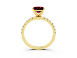 Yellow gold Princess Cut Garnet Solitaire Ring with Pavé Accents and Four-Prong Setting_3