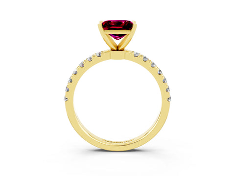 Yellow gold Princess Cut Garnet Solitaire Ring with Pavé Accents and Four-Prong Setting_3