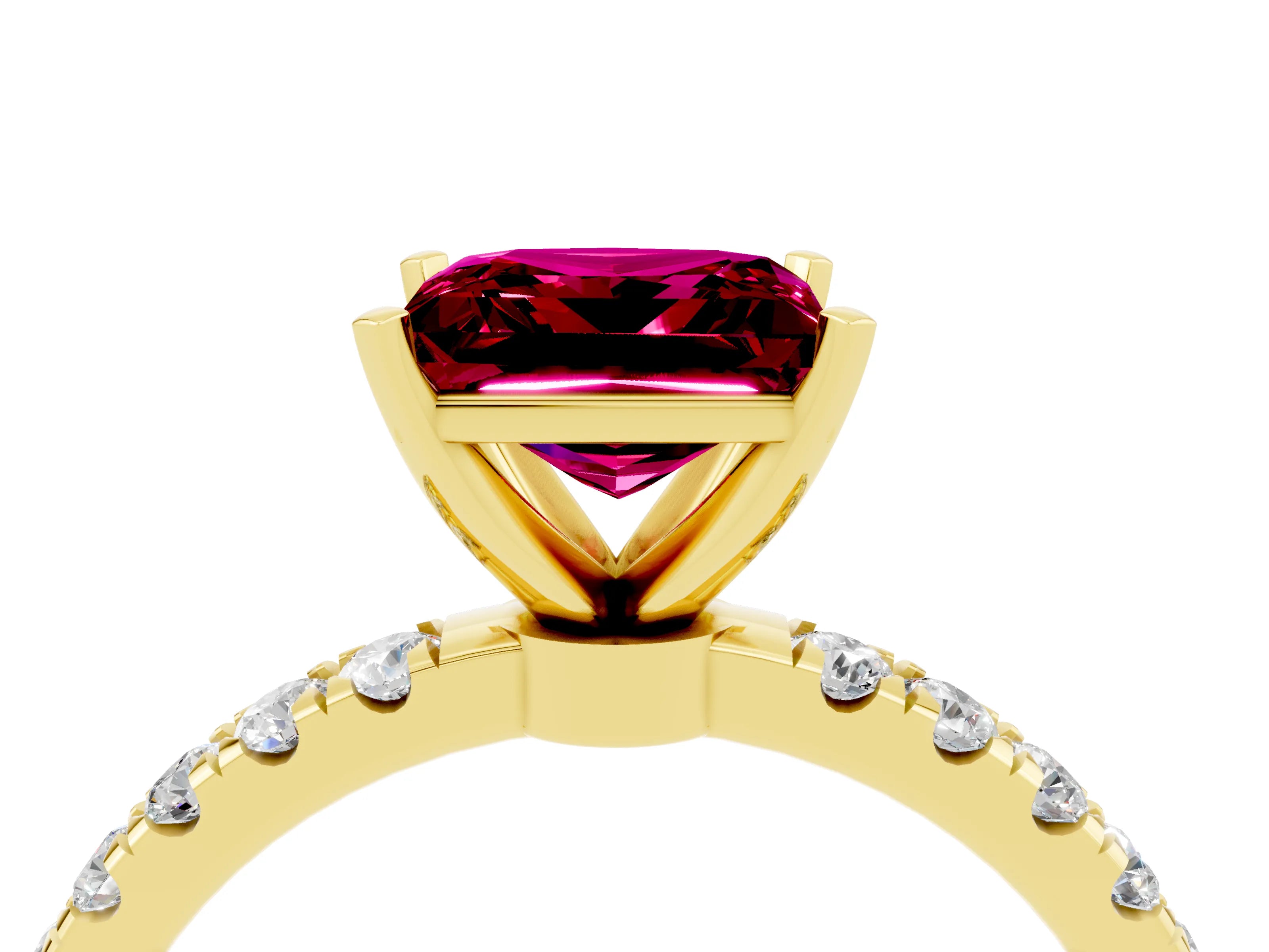 Yellow gold Princess Cut Garnet Solitaire Ring with Pavé Accents and Four-Prong Setting_4