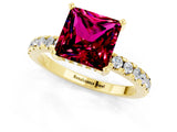 Yellow gold Princess Cut Garnet Solitaire Ring with Pavé Band and Four-Prong Setting_25