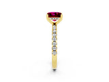 Yellow gold Princess Cut Garnet Solitaire Ring with Pavé Band and Four-Prong Setting_26