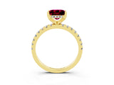 Yellow gold Princess Cut Garnet Solitaire Ring with Pavé Band and Four-Prong Setting_27