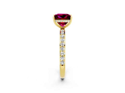Yellow gold Princess Cut Garnet Solitaire Ring with Pavé Band and Hidden Halo_14
