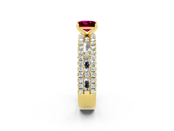 Yellow gold Princess Cut Garnet Solitaire Ring with Pavé and Channel Set Band