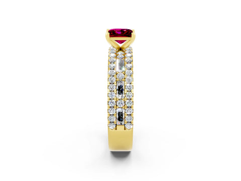 Yellow gold Princess Cut Garnet Solitaire Ring with Pavé and Channel Set Band_2