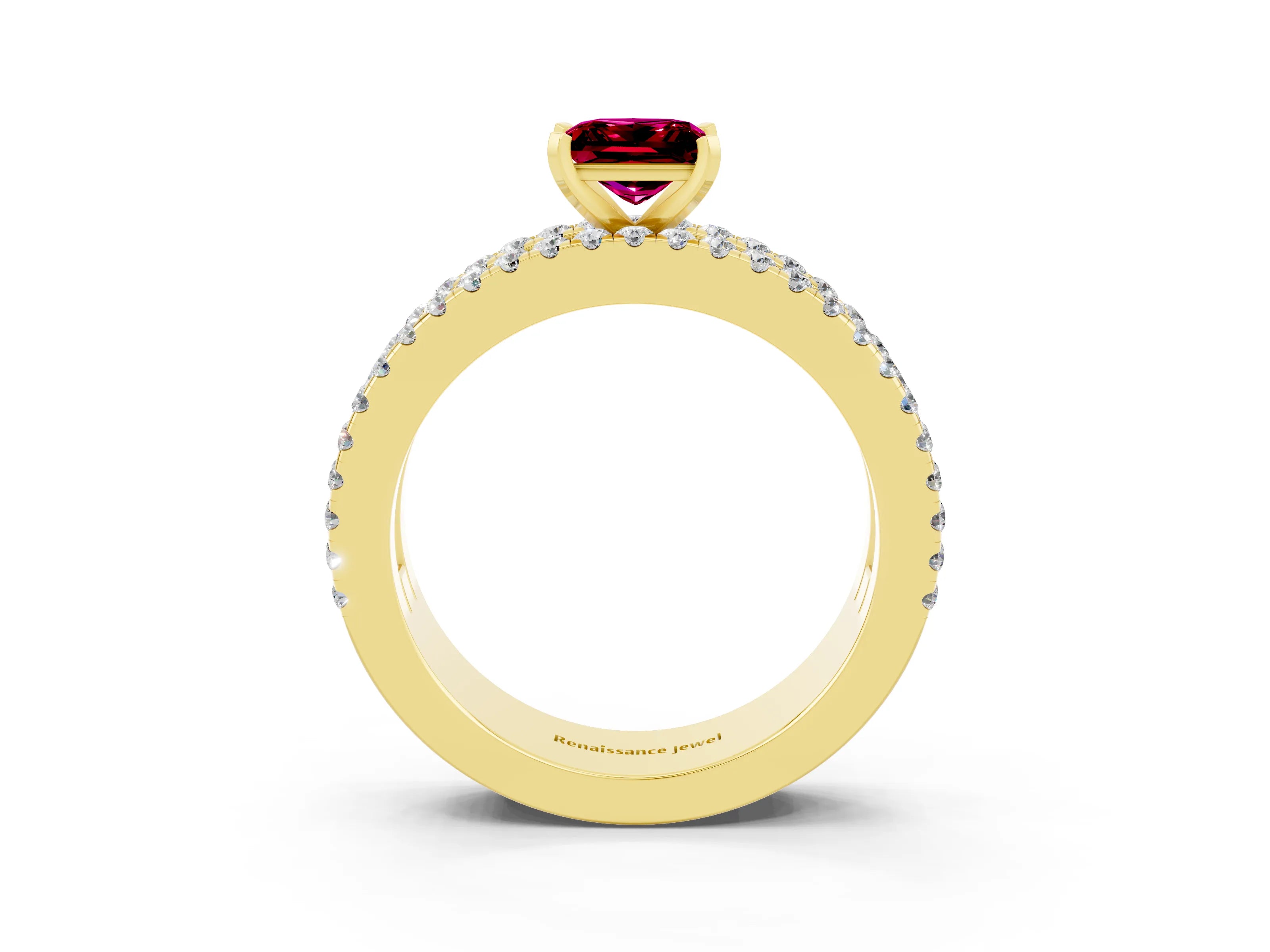 Yellow gold Princess Cut Garnet Solitaire Ring with Pavé and Channel Set Band_3