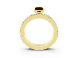 Yellow gold Princess Cut Garnet Solitaire Ring with Pavé and Channel Set Band_3