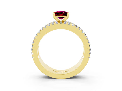 Yellow gold Princess Cut Garnet Solitaire Ring with Pavé and Channel Set Band_3