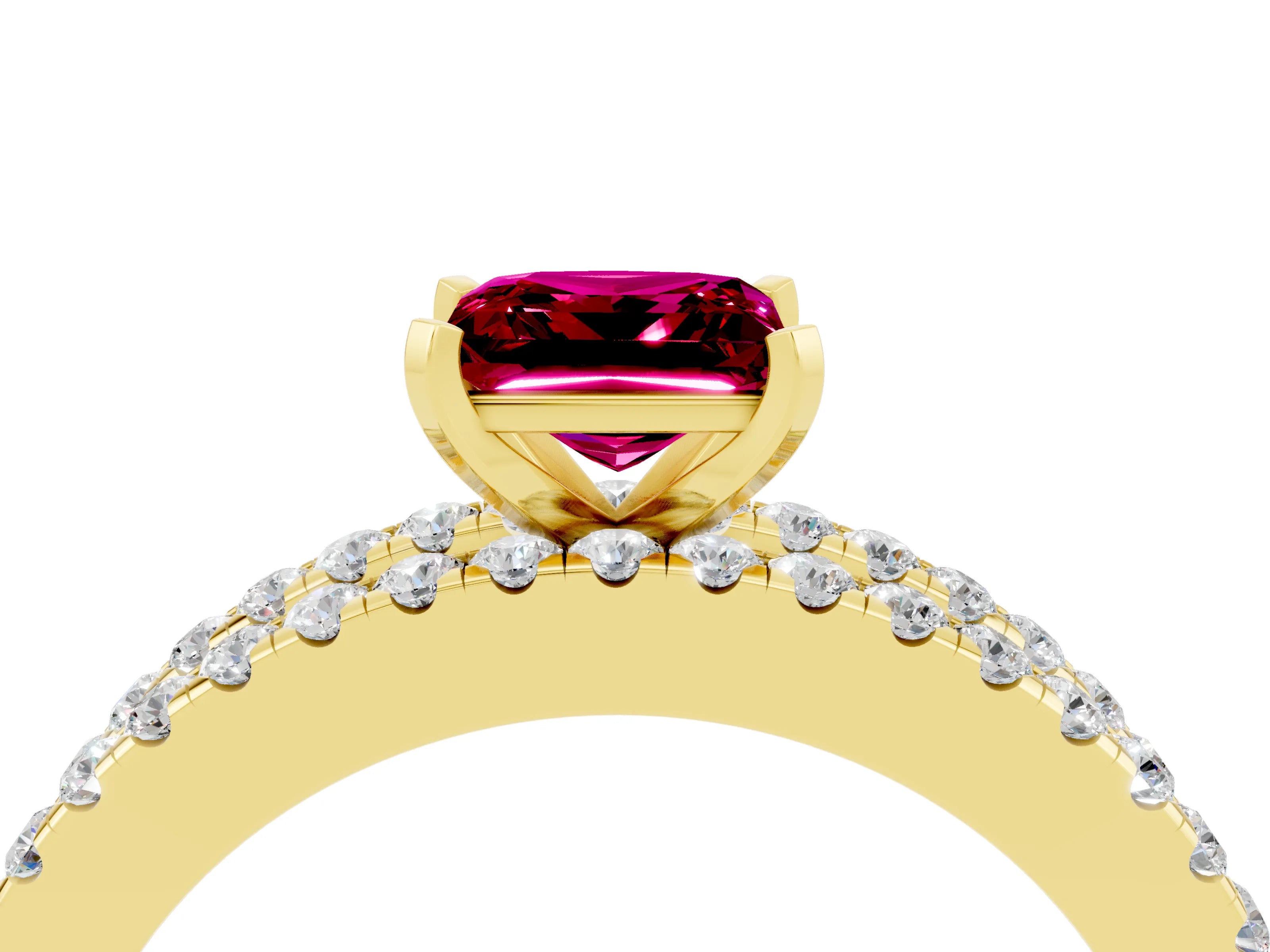 Yellow gold Princess Cut Garnet Solitaire Ring with Pavé and Channel Set Band_4