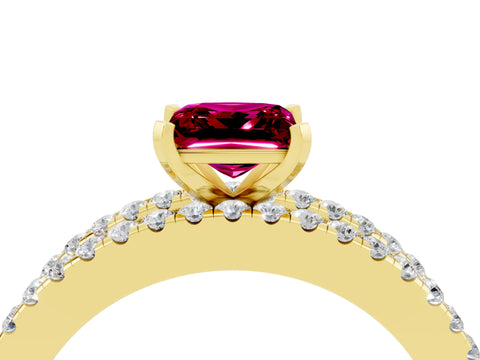 Yellow gold Princess Cut Garnet Solitaire Ring with Pavé and Channel Set Band_4