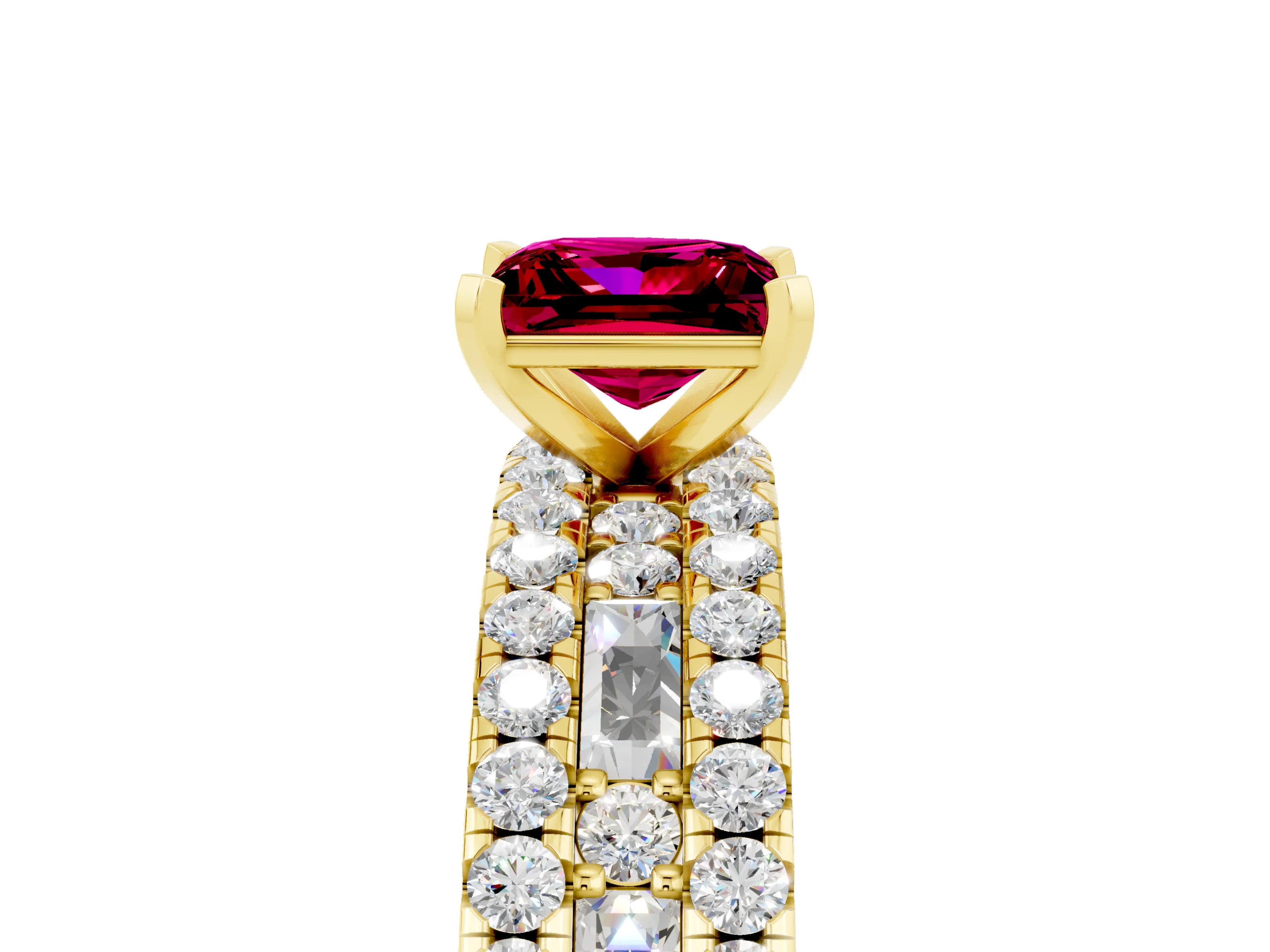Yellow gold Princess Cut Garnet Solitaire Ring with Pavé and Channel Set Band_5