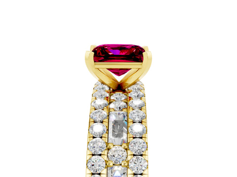 Yellow gold Princess Cut Garnet Solitaire Ring with Pavé and Channel Set Band_5