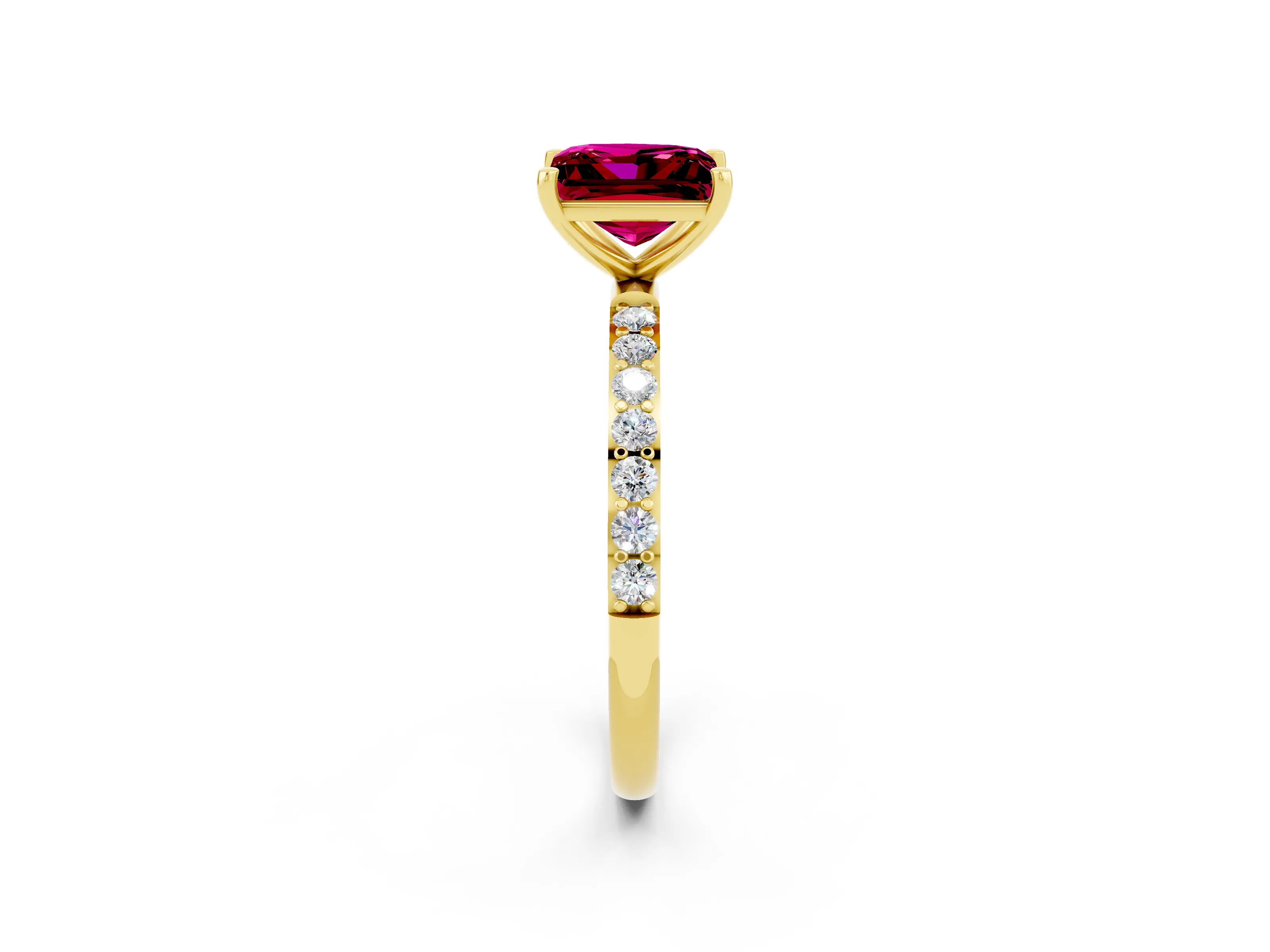 Yellow gold Princess Cut Garnet Solitaire Ring with Pave Band and Four Prong Setting_26