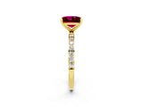 Yellow gold Princess Cut Garnet Solitaire Ring with Pave Band and Four Prong Setting_26
