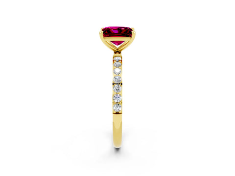 Yellow gold Princess Cut Garnet Solitaire Ring with Pave Band and Four Prong Setting_26