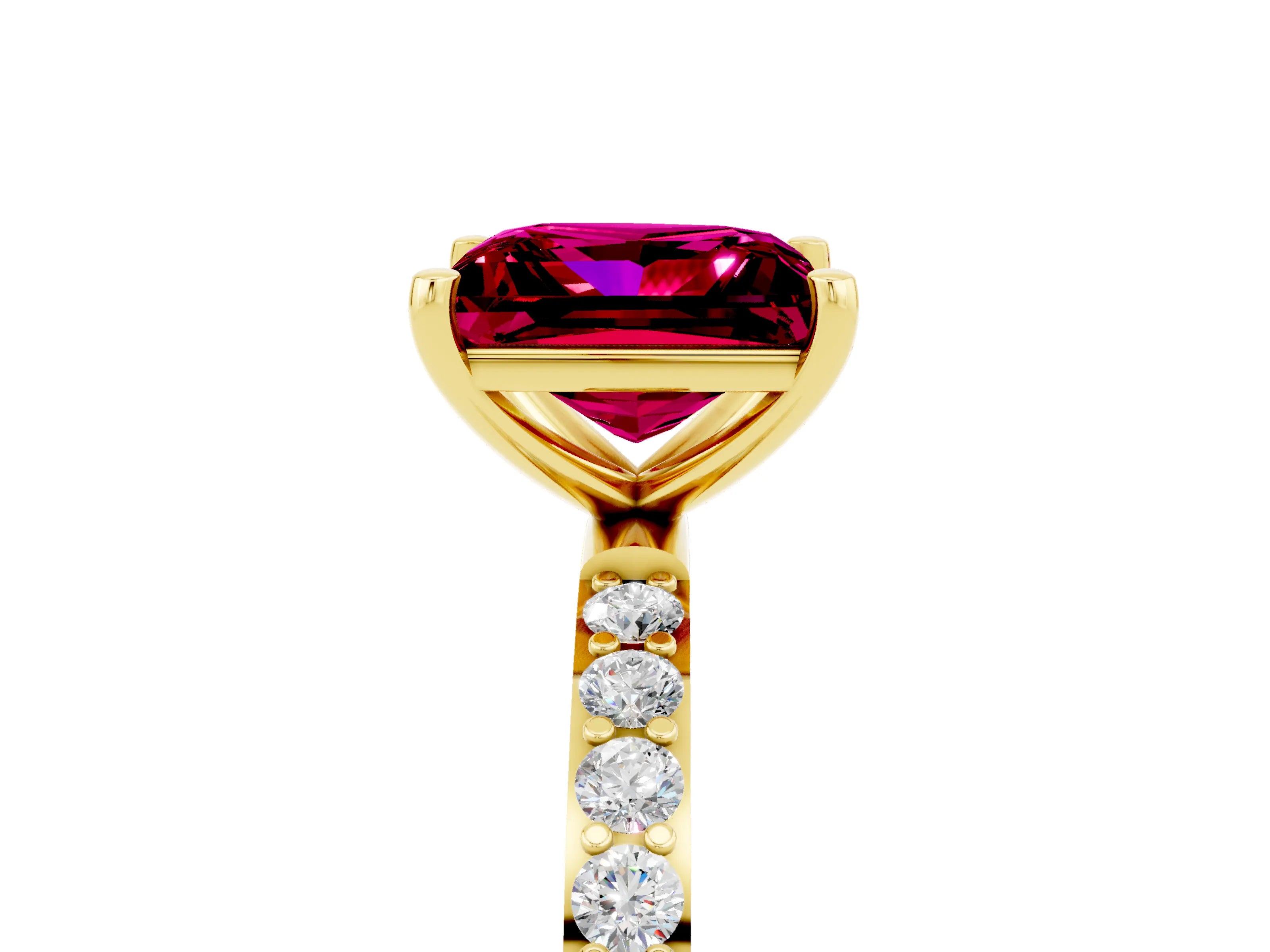 Yellow gold Princess Cut Garnet Solitaire Ring with Pave Band and Four Prong Setting_29