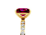 Yellow gold Princess Cut Garnet Solitaire Ring with Pave Band and Four Prong Setting_29