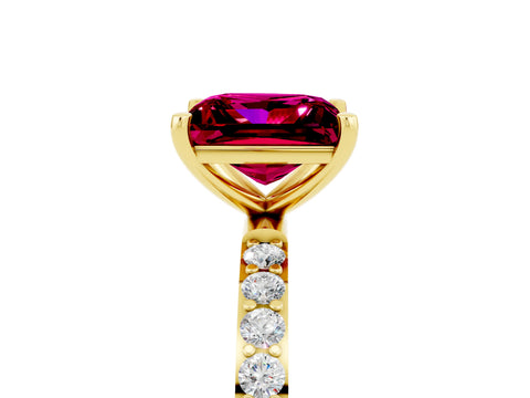 Yellow gold Princess Cut Garnet Solitaire Ring with Pave Band and Four Prong Setting_29