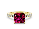 Yellow gold Princess Cut Garnet Solitaire Ring with Round  Pavé Band and Four-Prong Setting_36