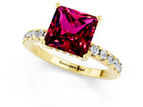 Yellow gold Princess Cut Garnet Solitaire Ring with Round  Pavé Band and Four-Prong Setting_37