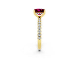 Yellow gold Princess Cut Garnet Solitaire Ring with Round  Pavé Band and Four-Prong Setting_38