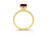 Yellow gold Princess Cut Garnet Solitaire Ring with Round  Pavé Band and Four-Prong Setting_39