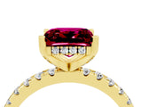 Yellow gold Princess Cut Garnet Solitaire Ring with Round  Pavé Band and Four-Prong Setting_40
