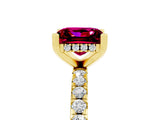 Yellow gold Princess Cut Garnet Solitaire Ring with Round  Pavé Band and Four-Prong Setting_41