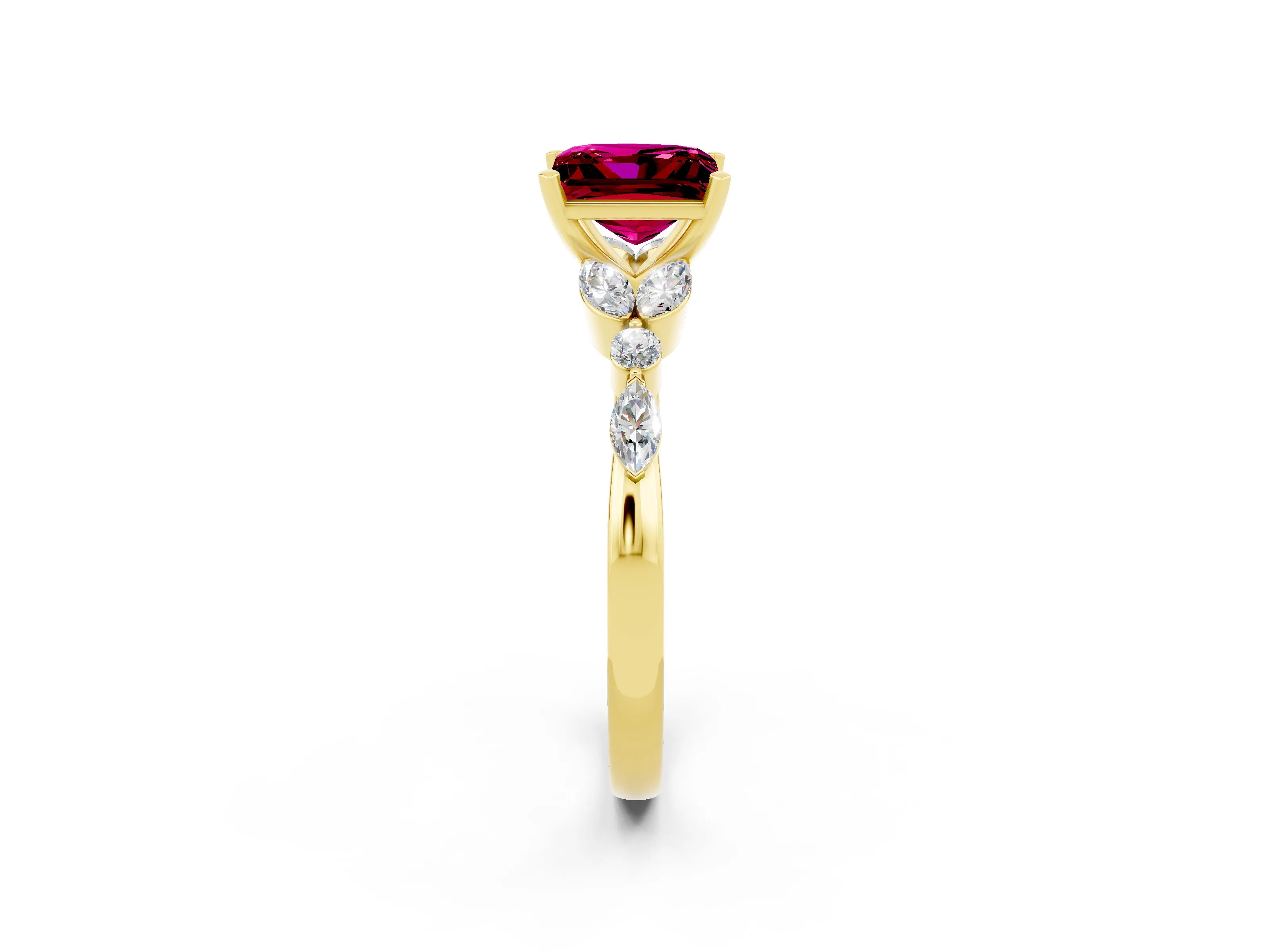 Yellow gold Princess Cut Garnet Solitaire Ring with Side Stones and Four-Prong Setting_14