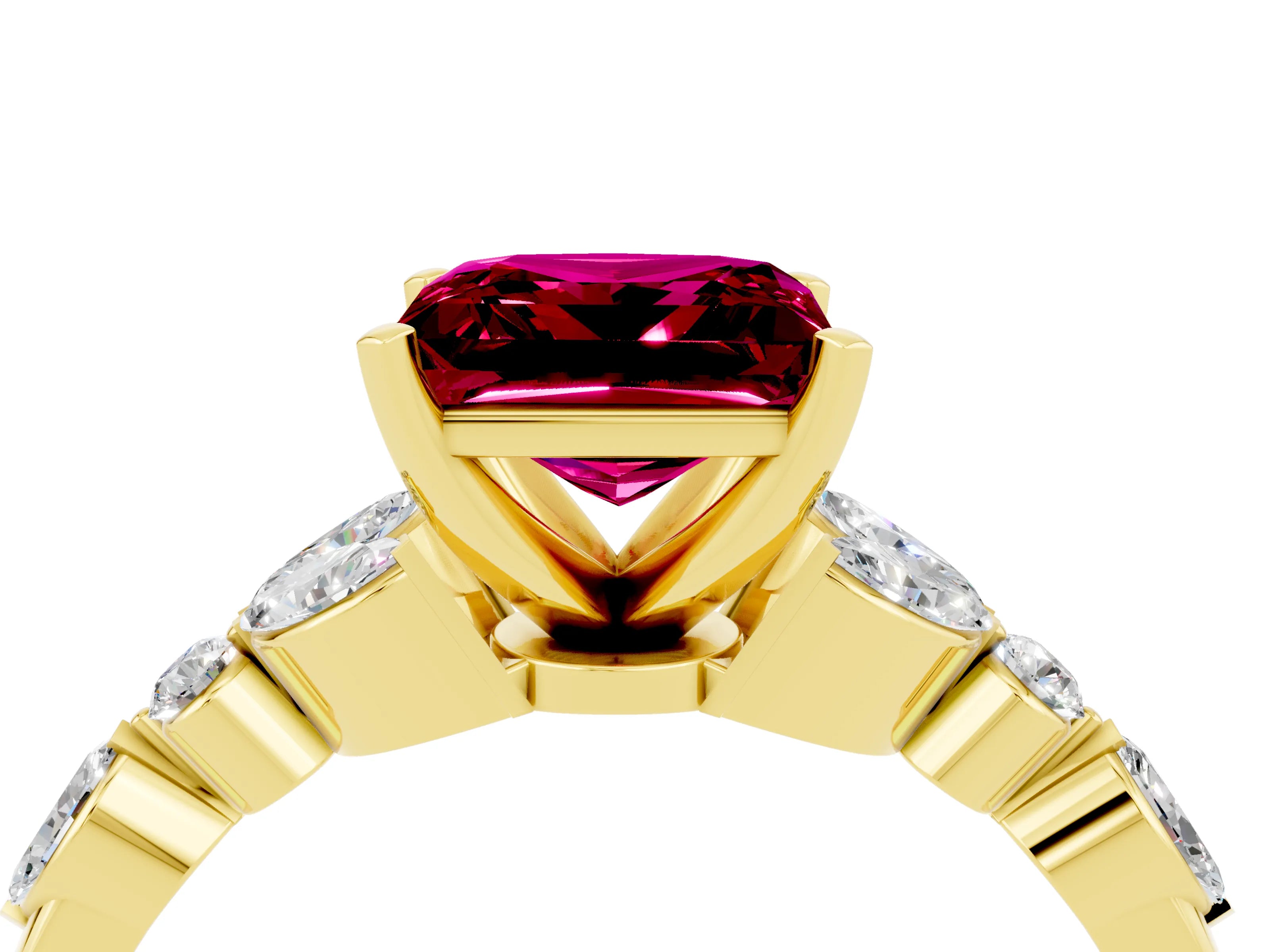 Yellow gold Princess Cut Garnet Solitaire Ring with Side Stones and Four-Prong Setting_16