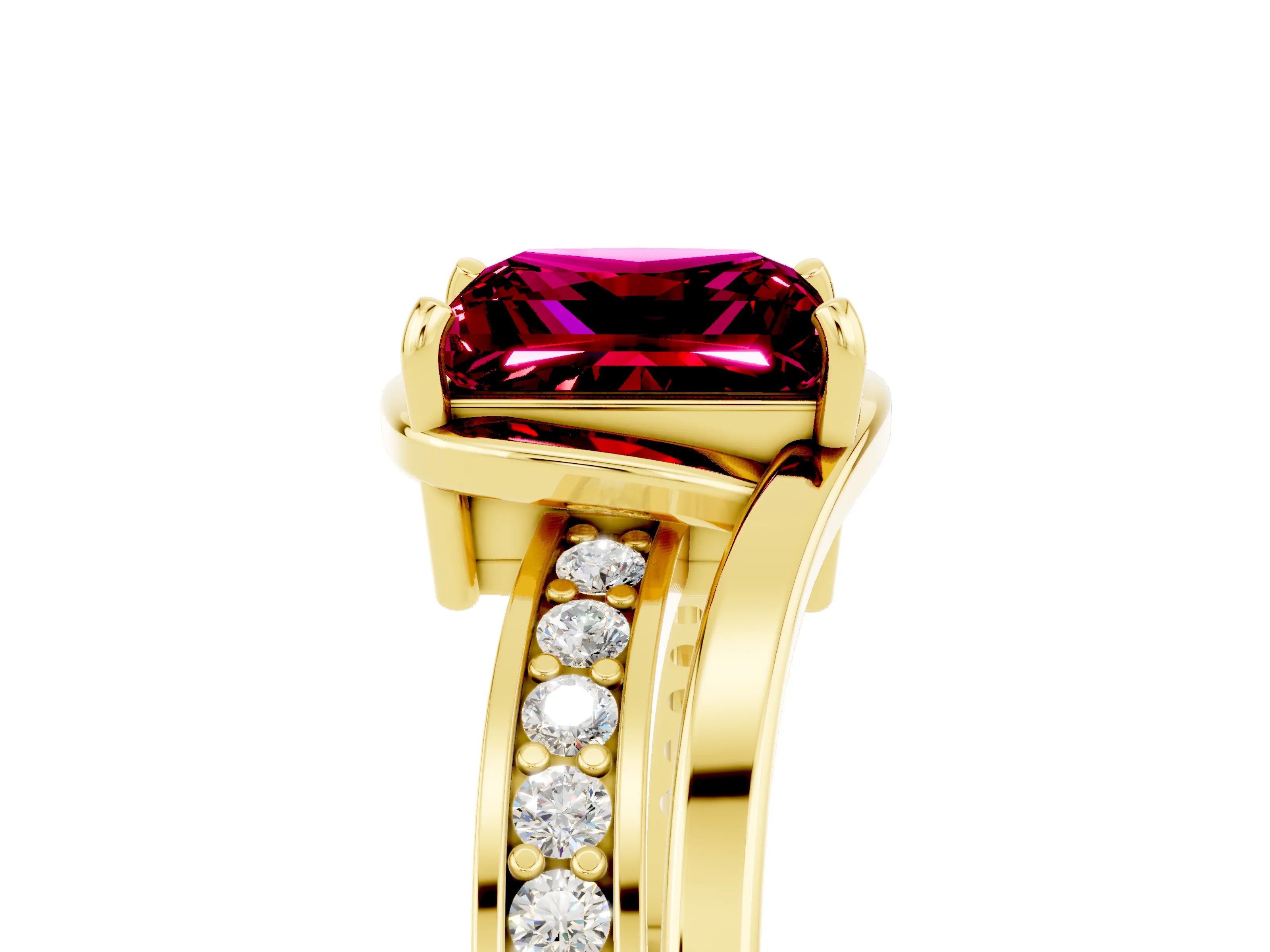 Yellow gold Princess Cut Garnet Solitaire Ring with Split Shank and Prong Setting_5
