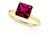 Yellow gold Princess Cut Garnet Solitaire Ring with Thin Band and Four-Prong Setting_1