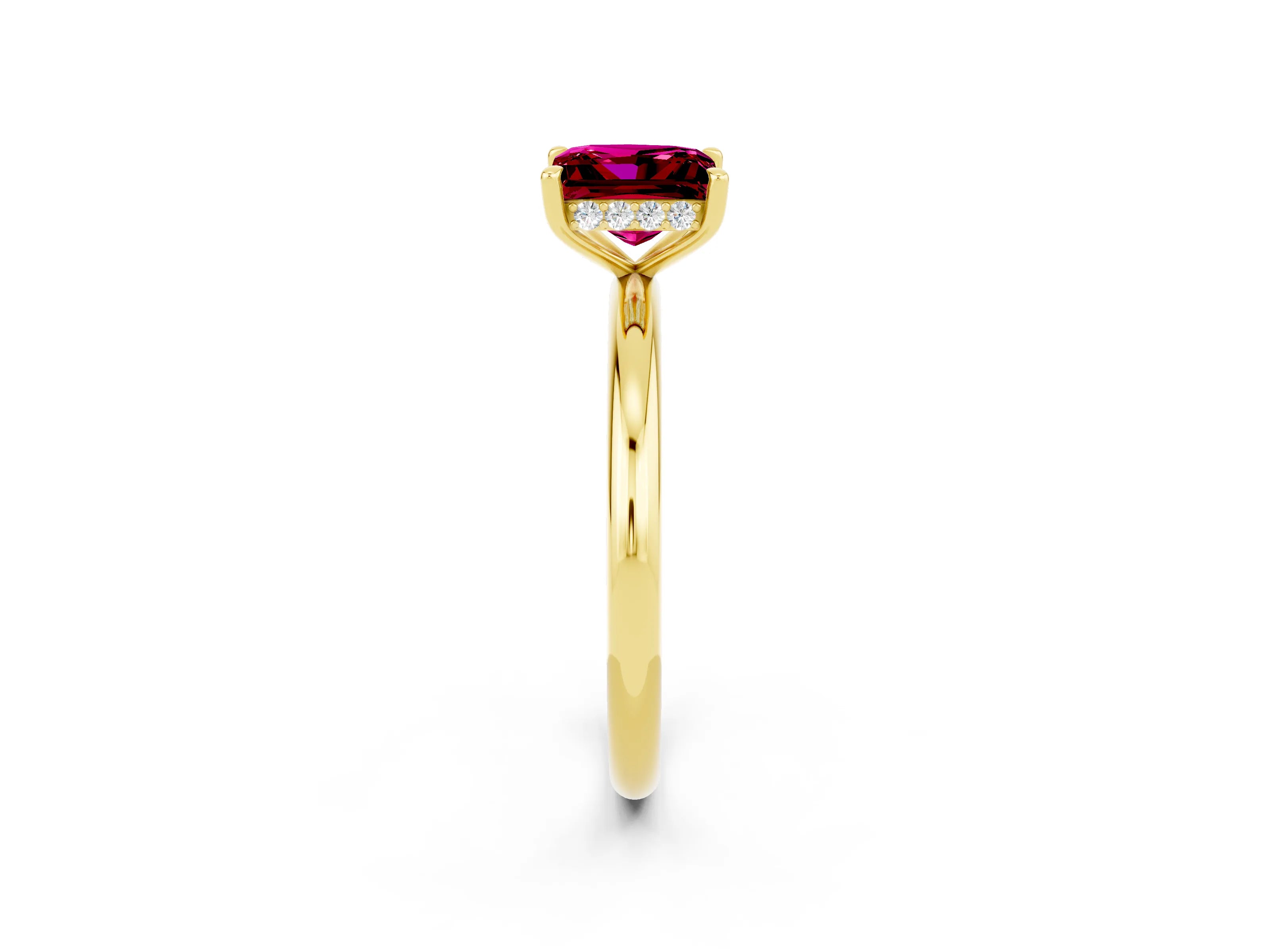 Yellow gold Princess Cut Garnet Solitaire Ring with Thin Band and Four-Prong Setting_2