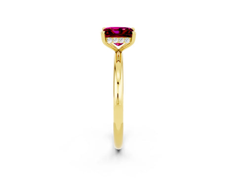 Yellow gold Princess Cut Garnet Solitaire Ring with Thin Band and Four-Prong Setting_2