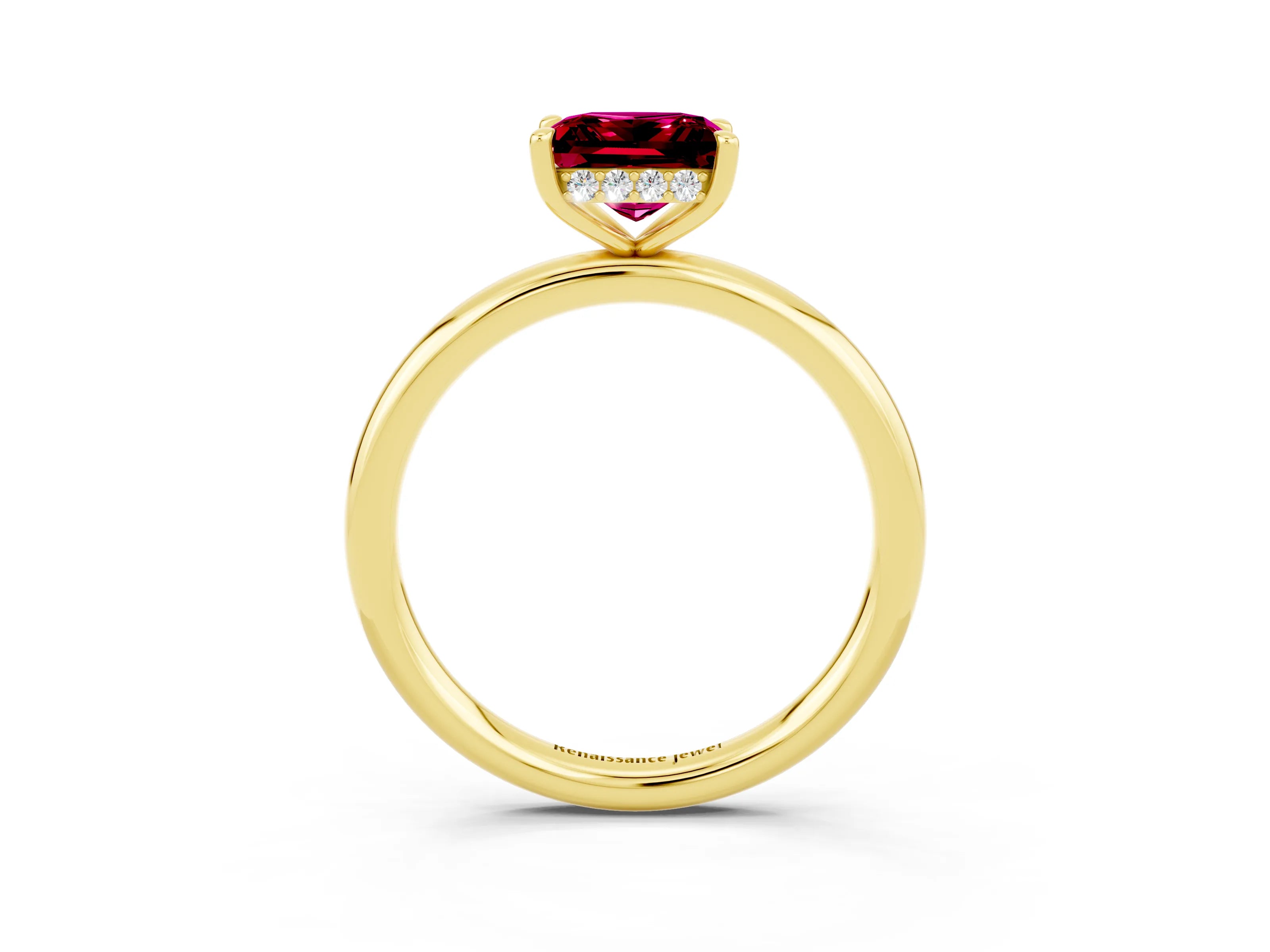 Yellow gold Princess Cut Garnet Solitaire Ring with Thin Band and Four-Prong Setting_3