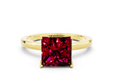 Yellow gold Princess Cut Garnet Solitaire Ring with Thin Band and Prong Setting_12