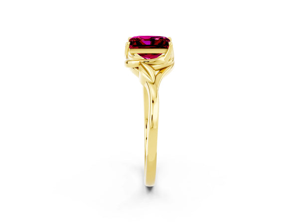 Yellow gold Princess Cut Garnet Solitaire Ring with Twist Band and Four-Prong Setting