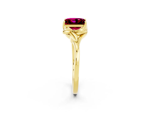 Yellow gold Princess Cut Garnet Solitaire Ring with Twist Band and Four-Prong Setting_26