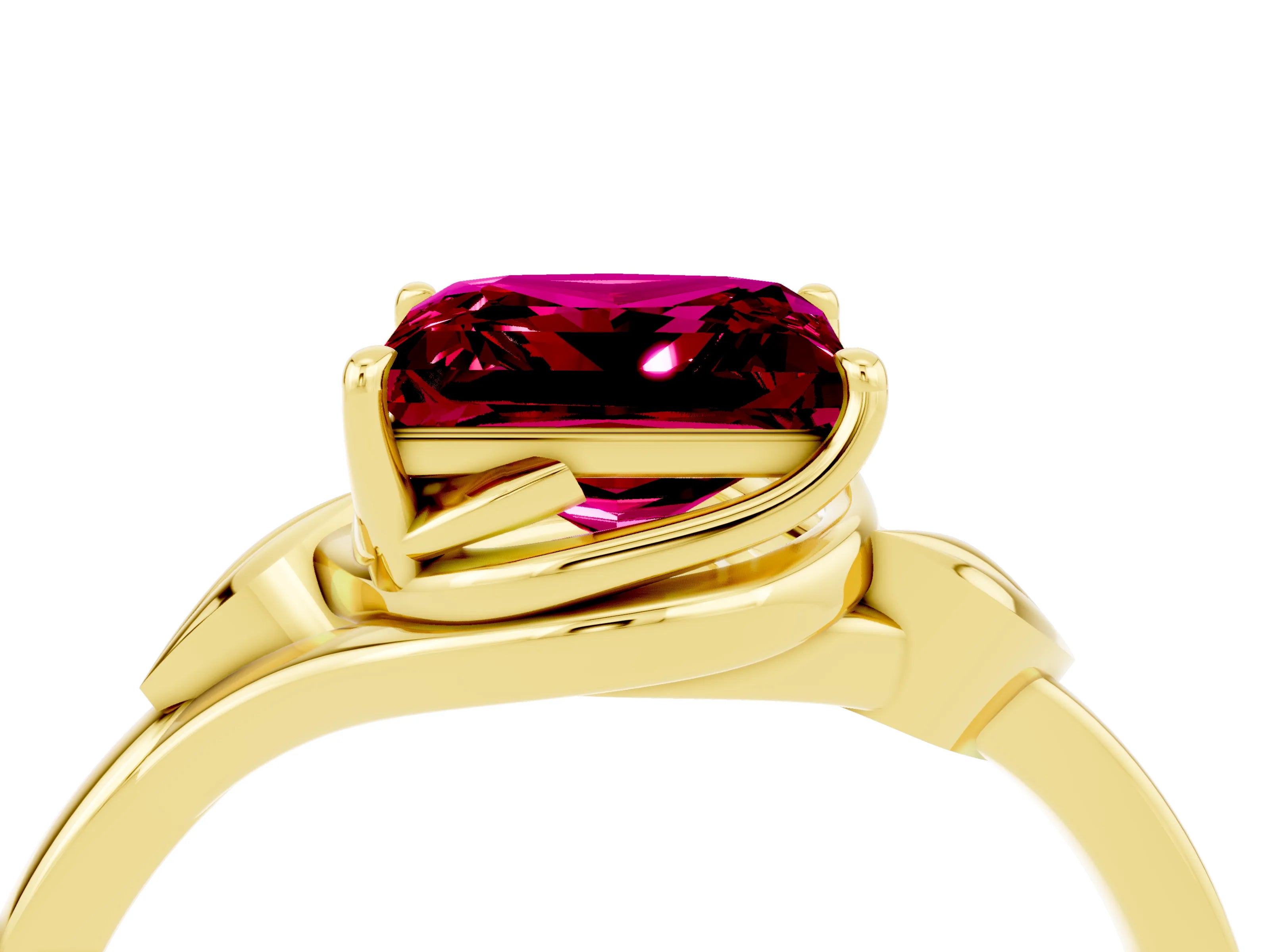 Yellow gold Princess Cut Garnet Solitaire Ring with Twist Band and Four-Prong Setting_28