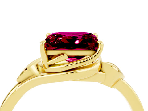 Yellow gold Princess Cut Garnet Solitaire Ring with Twist Band and Four-Prong Setting_28
